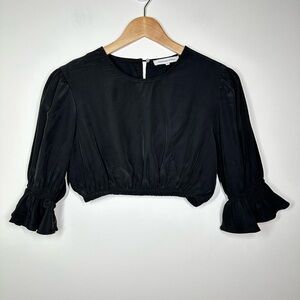 WeWoreWhat‎ Black Viscose Poplin Cropped Top Small